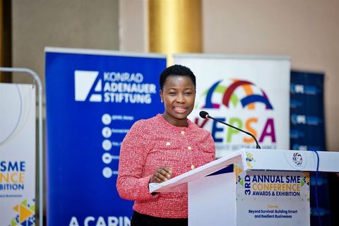 A speaker at the podium of the KEPSA 3rd Annual SME Conference, Awards and Exhibition