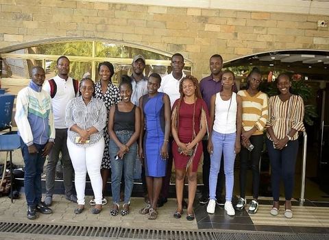 Young agripreneurs from the FAO business incubation programme standing together